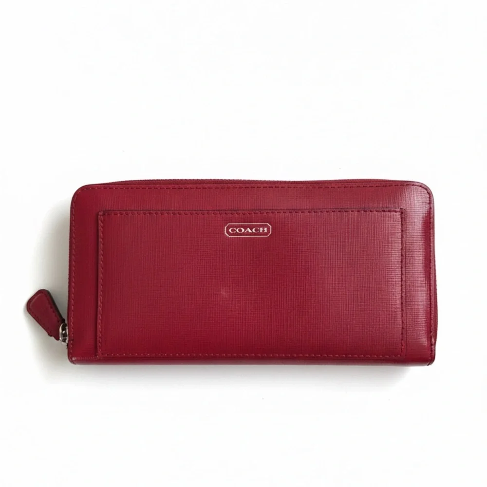 Coach Cherry Red Leather Zip Wallet - Picture 1 of 7